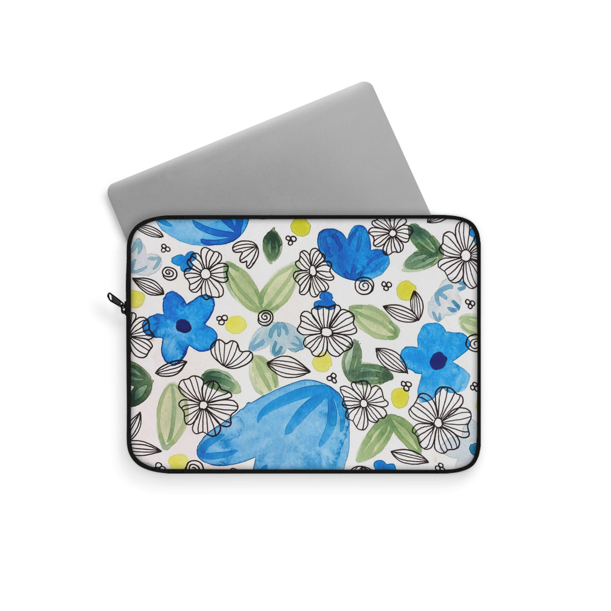 Blossom+Blue Laptop Sleeve — Floral Watercolor Art Print Laptop Sleeve